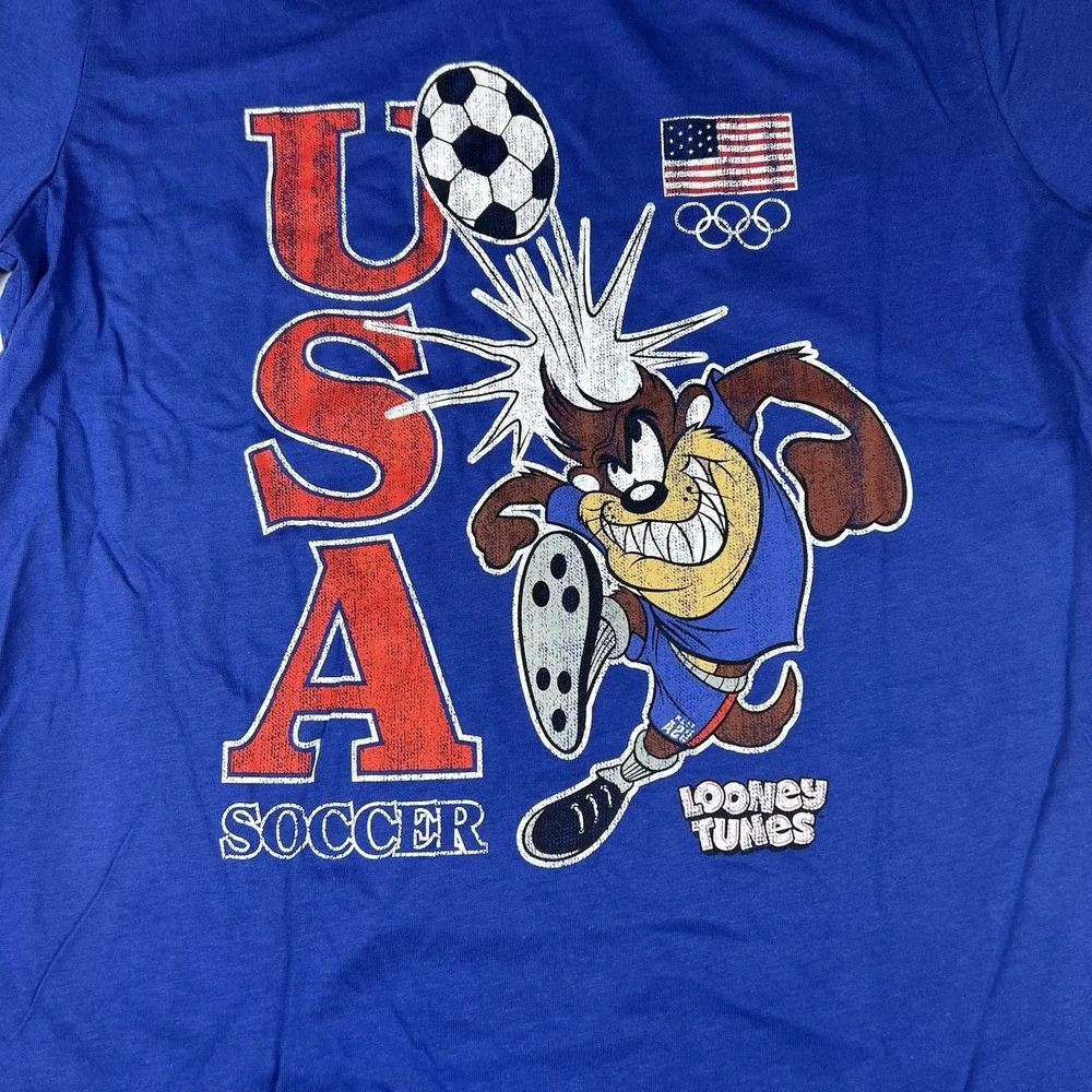 Taz Looney Tunes Team USA Tasmanian Devil‎ Soccer T-Shirt Royal Blue Youth Large